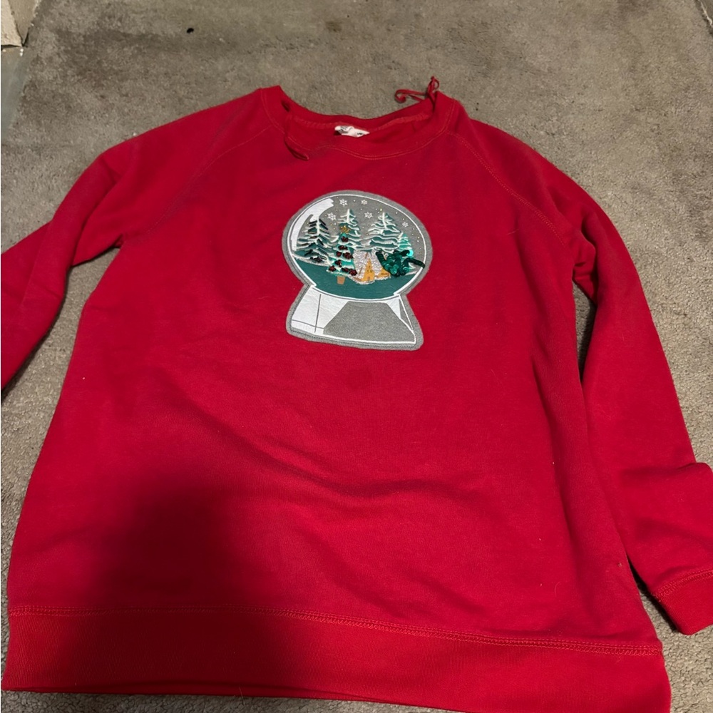 Bethany Mota Red Crewneck Sweater with Snow Globe Design